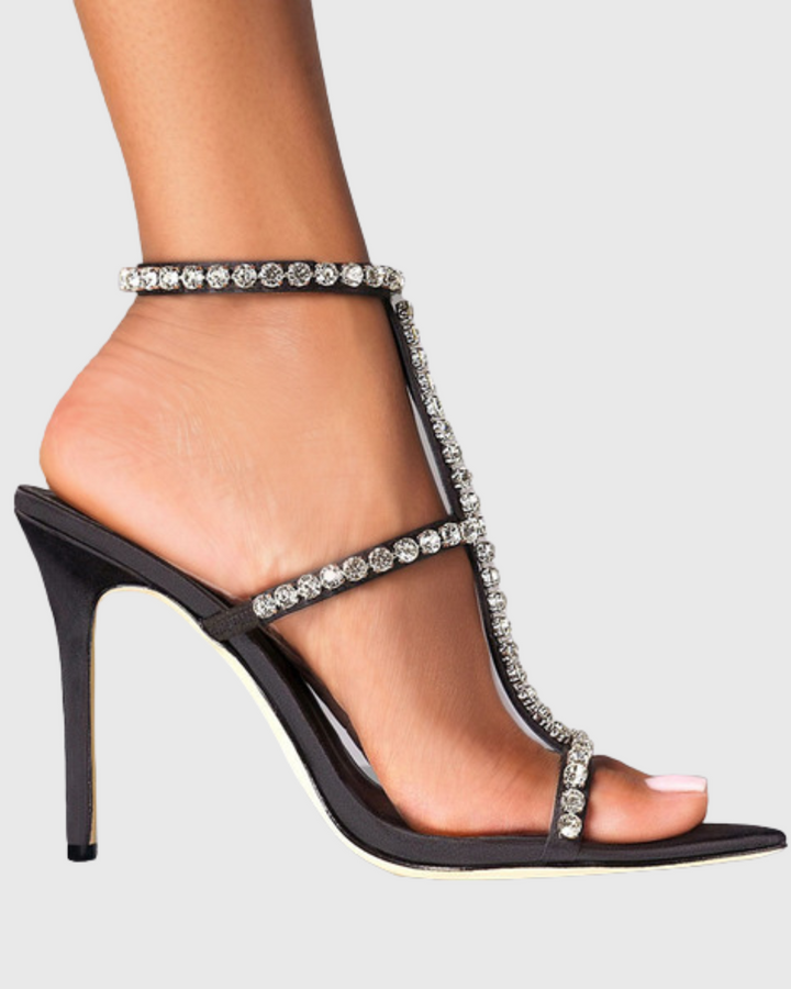 Iolanda | Women's Rhinestone Strap Heeled Sandals in Black