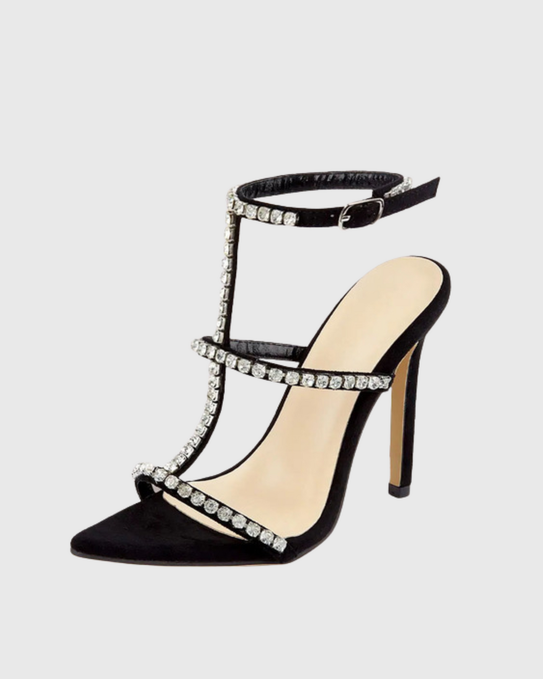 Iolanda | Women's Rhinestone Strap Heeled Sandals in Black