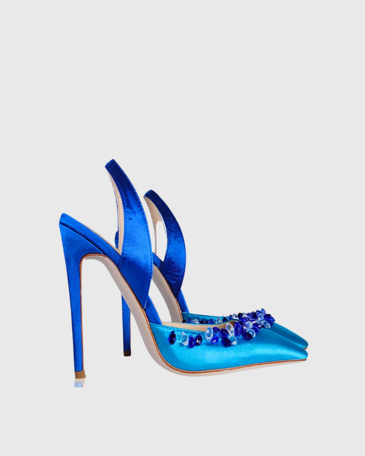 Irene | Women's Rhinestone Slingback Pumps in Blue