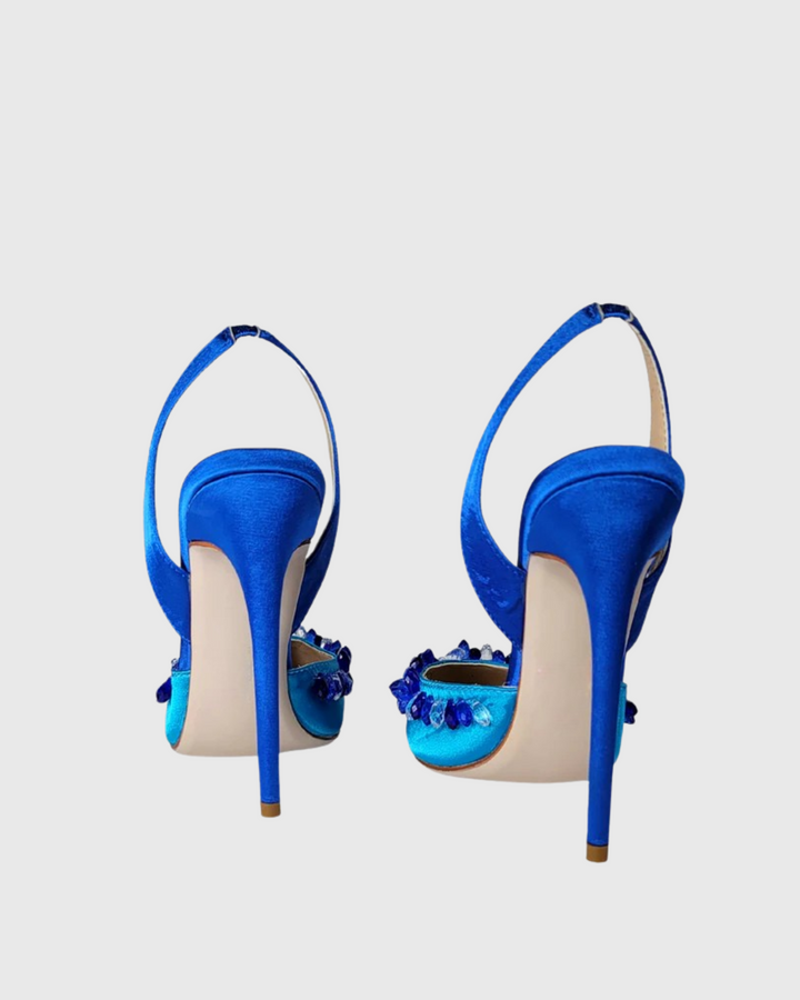 Irene | Women's Rhinestone Slingback Pumps in Blue