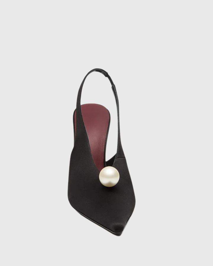 Isotta | Women's Pearl Satin Slingback Pumps in Black