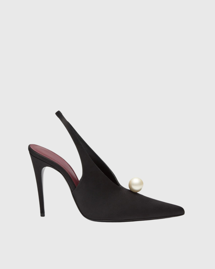 Isotta | Women's Pearl Satin Slingback Pumps in Black