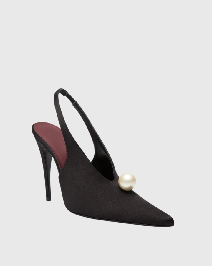 Isotta | Women's Pearl Satin Slingback Pumps in Black