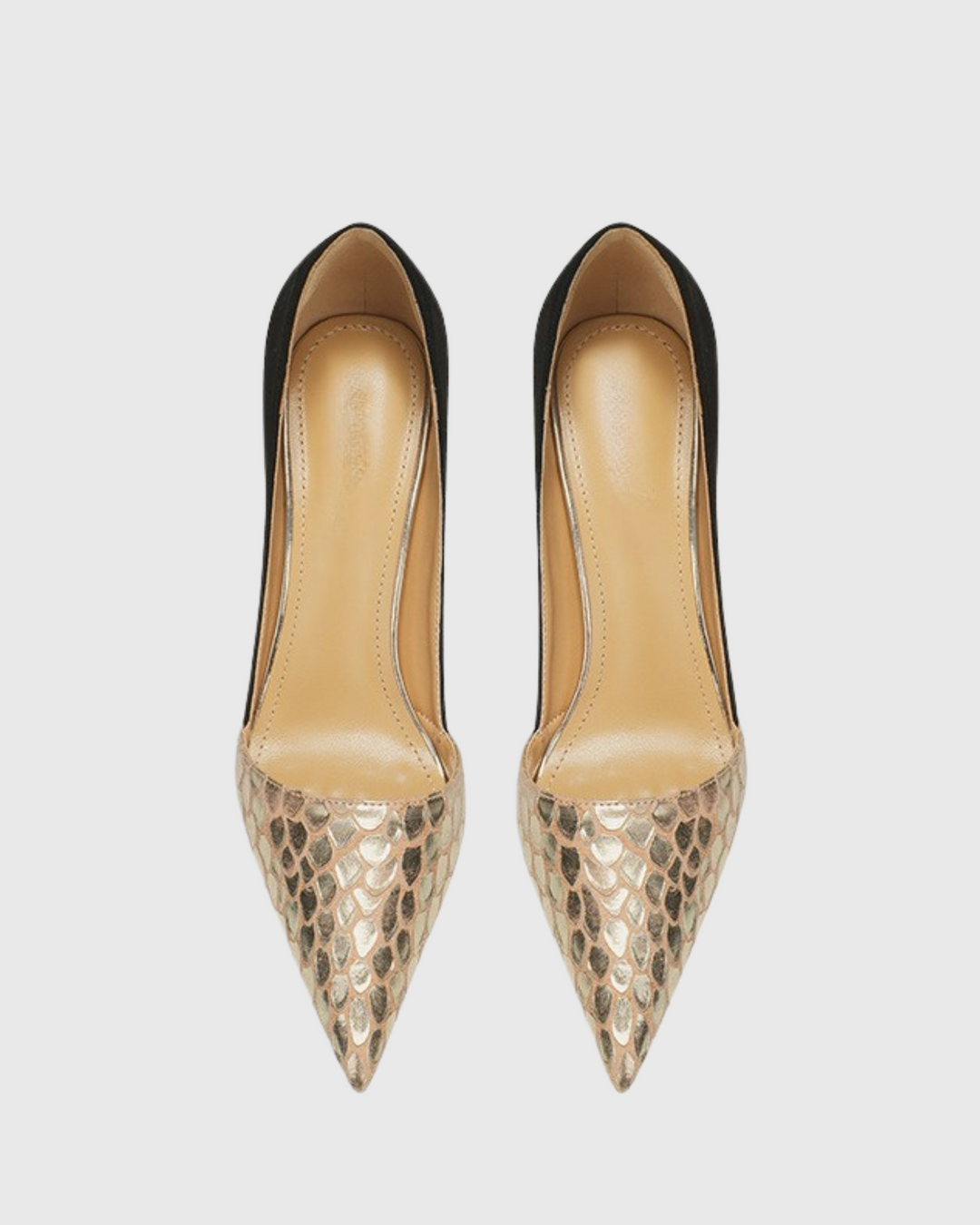 Itala | Women's Snake Print Vintage Pumps in Gold