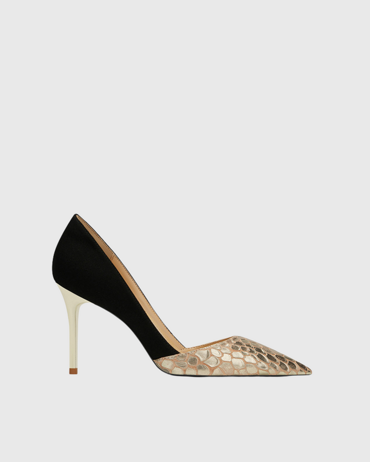Itala | Women's Snake Print Vintage Pumps in Gold