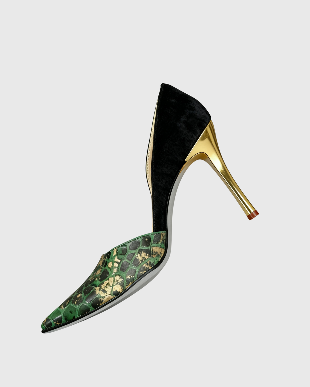 Itala | Women's Snake Print Vintage Pumps in Green