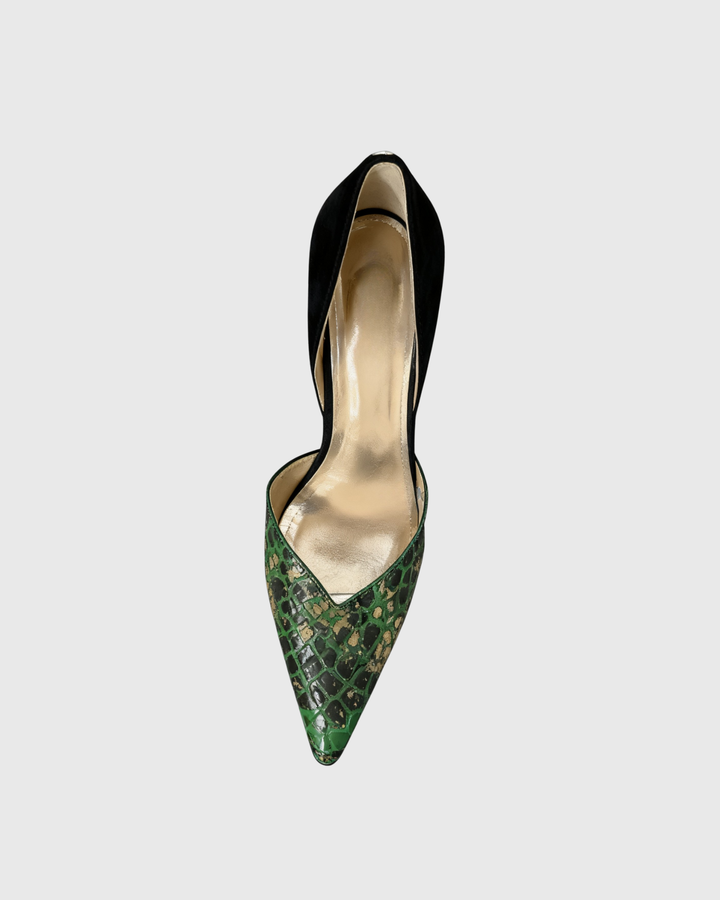 Itala | Women's Snake Print Vintage Pumps in Green