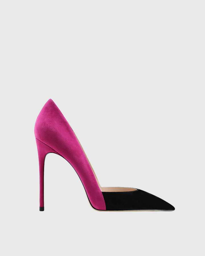 Itala Splicing Velvet Pumps In Black & Pink