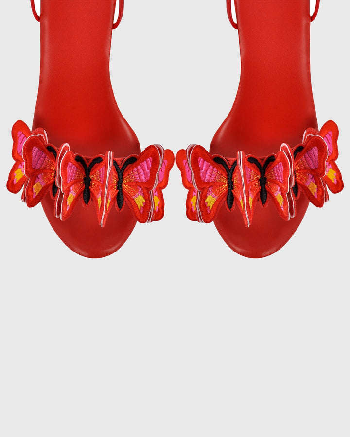 Lelia Bow Embroidery Lace Up Platform Sandals In Red