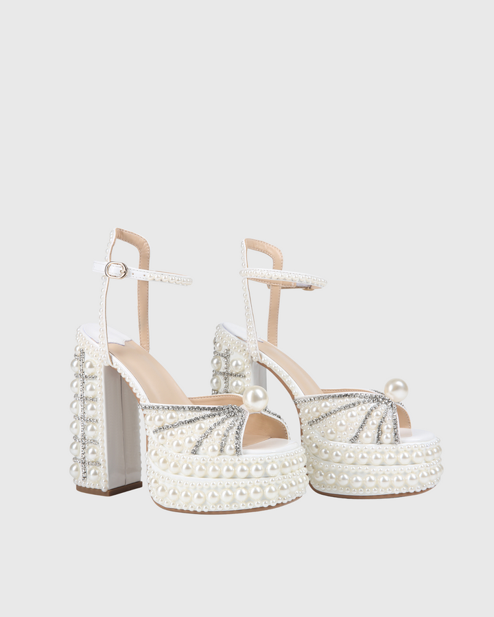 Liviana | Women's Rhinestone Pearl Platform Strap Sandals