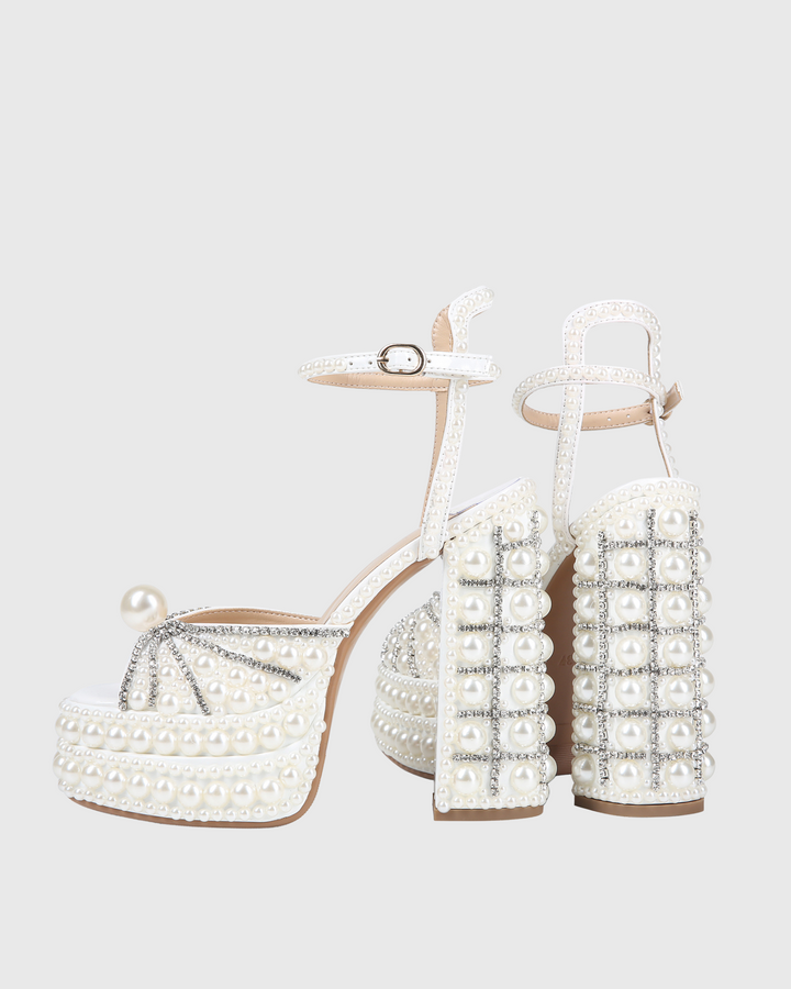 Liviana | Women's Rhinestone Pearl Platform Strap Sandals