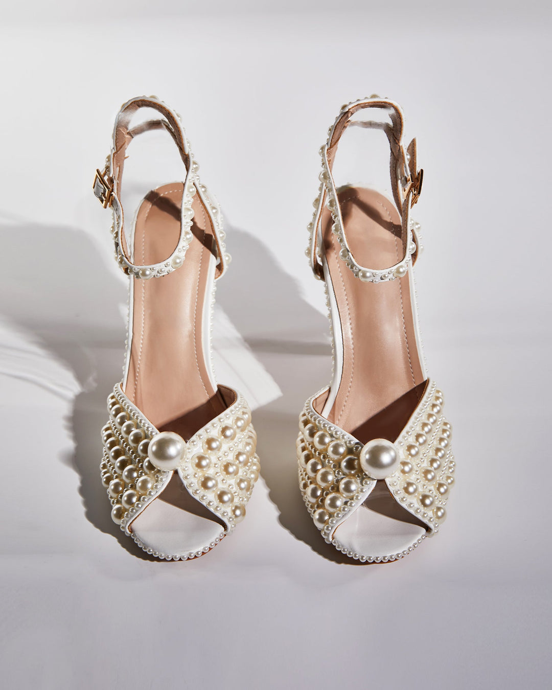 Liviana | Women's Pearl Strap Heeled Sandals in Apricot