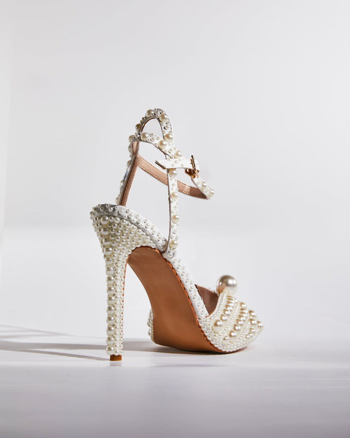 Liviana | Women's Pearl Strap Heeled Sandals in Apricot