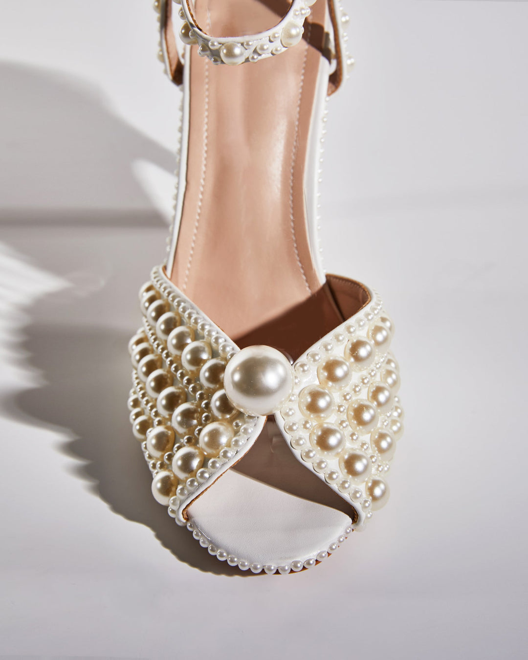 Liviana | Women's Pearl Strap Heeled Sandals in Apricot