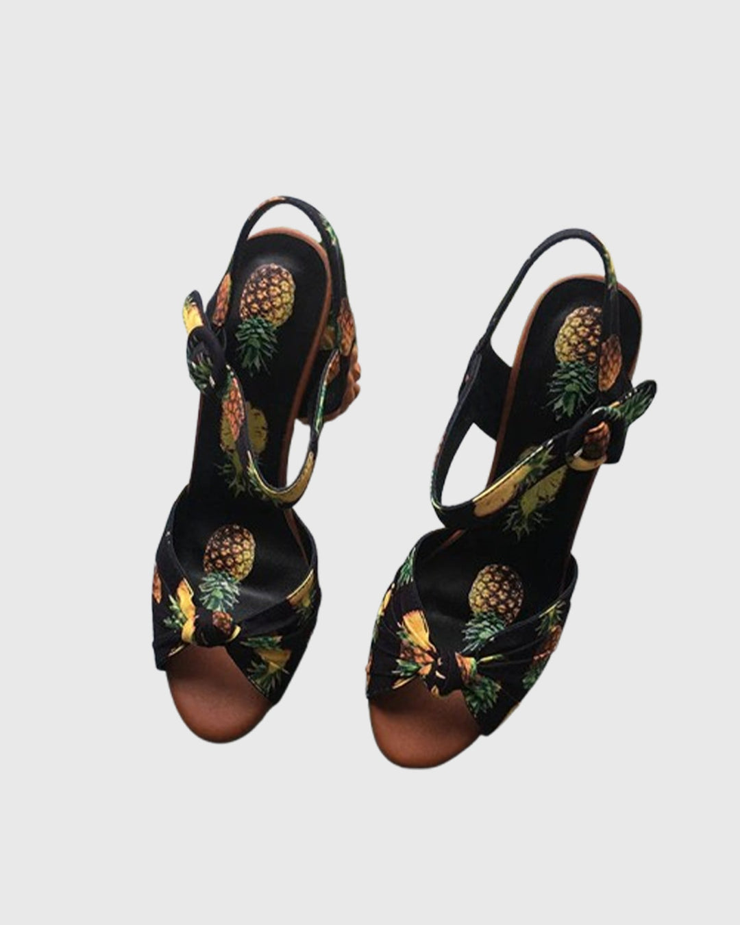 Lorena | Women's Pineapple Print Heeled Sandals in Black