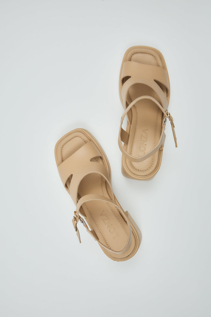 Giri | Women's Square Toe Slip-On Mules in Beige