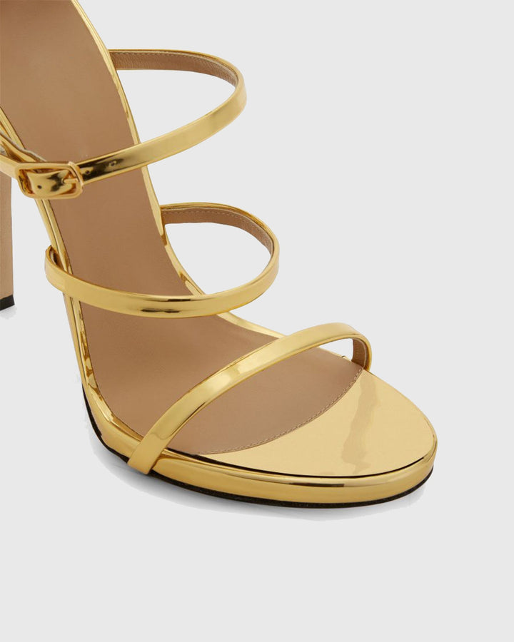 Maggia | Women's Cage Leather Strap Heeled Sandals in Gold