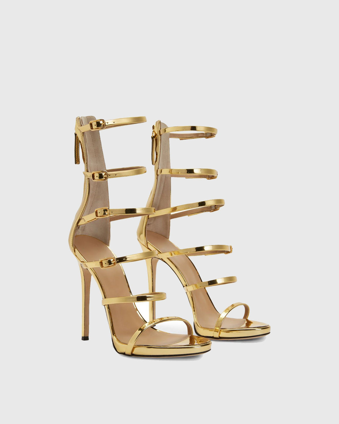 Maggia | Women's Cage Leather Strap Heeled Sandals in Gold