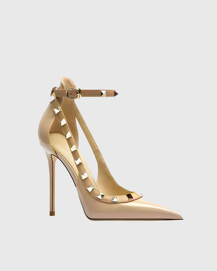 Nella | Women's Rivet Cutout Strap Pumps in Natural
