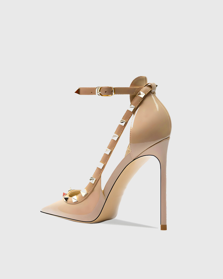 Nella | Women's Rivet Cutout Strap Pumps in Natural