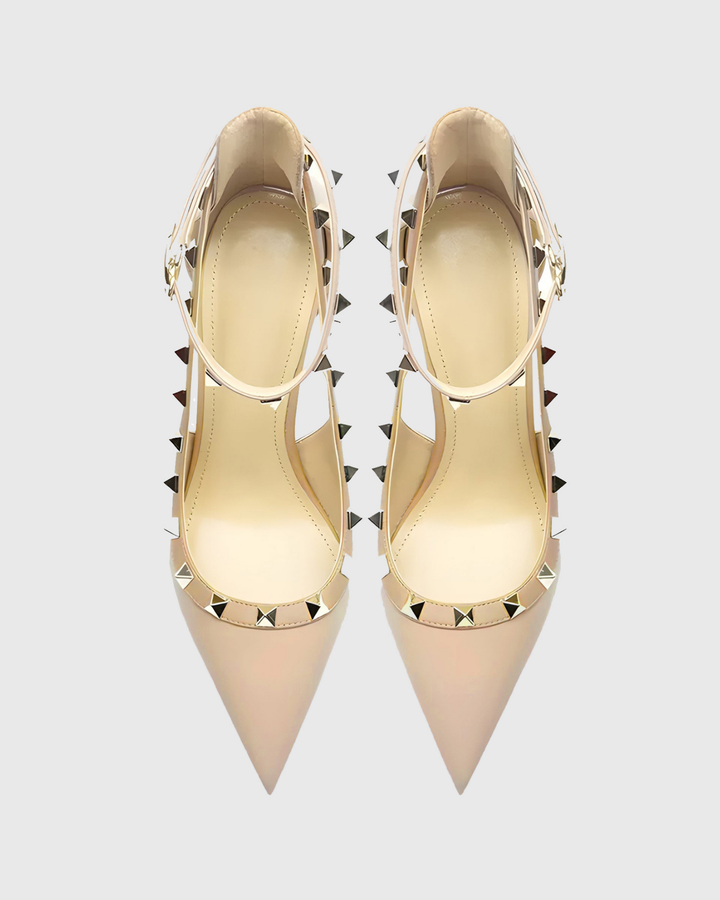 Nella | Women's Rivet Cutout Strap Pumps in Natural