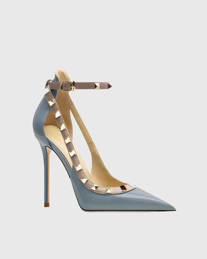 Nella | Women's Rivet Cutout Strap Pumps in Blue