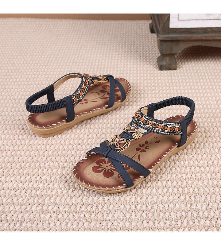 Bohemian Rhinestone Flat Toe Sandals
