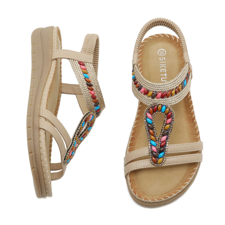 Bohemian Rhinestone Casual Comfortable Latex Flat Sandals