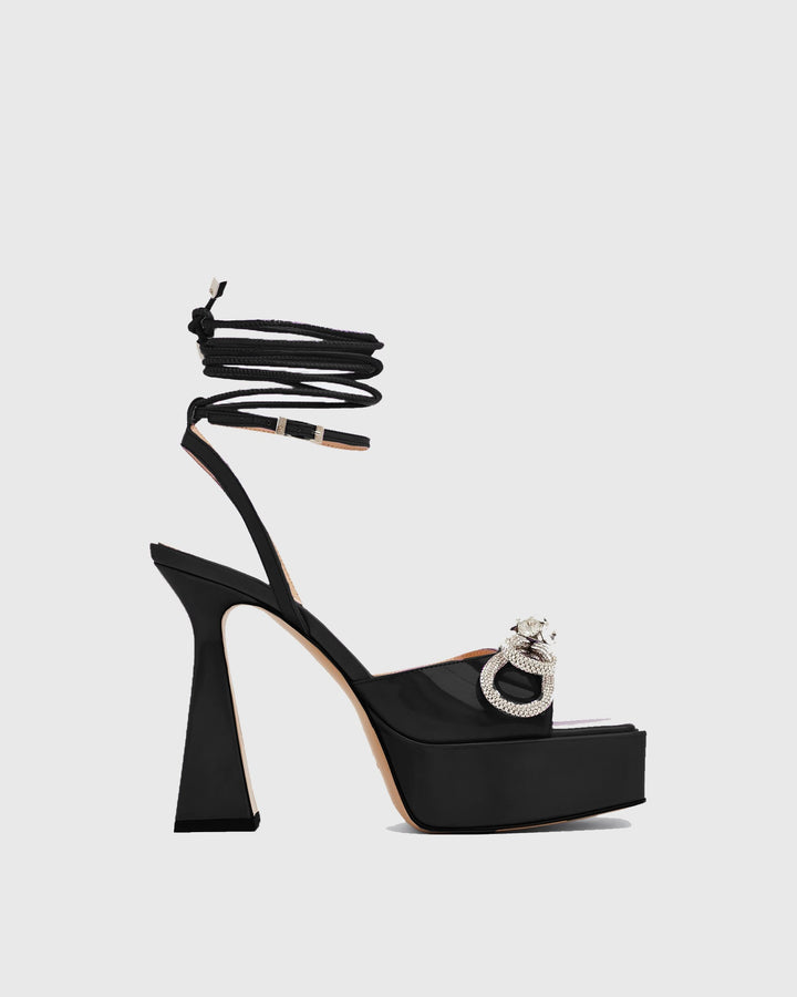 Rina | Women's Crystal Bow Platform Heeled Sandals in Black