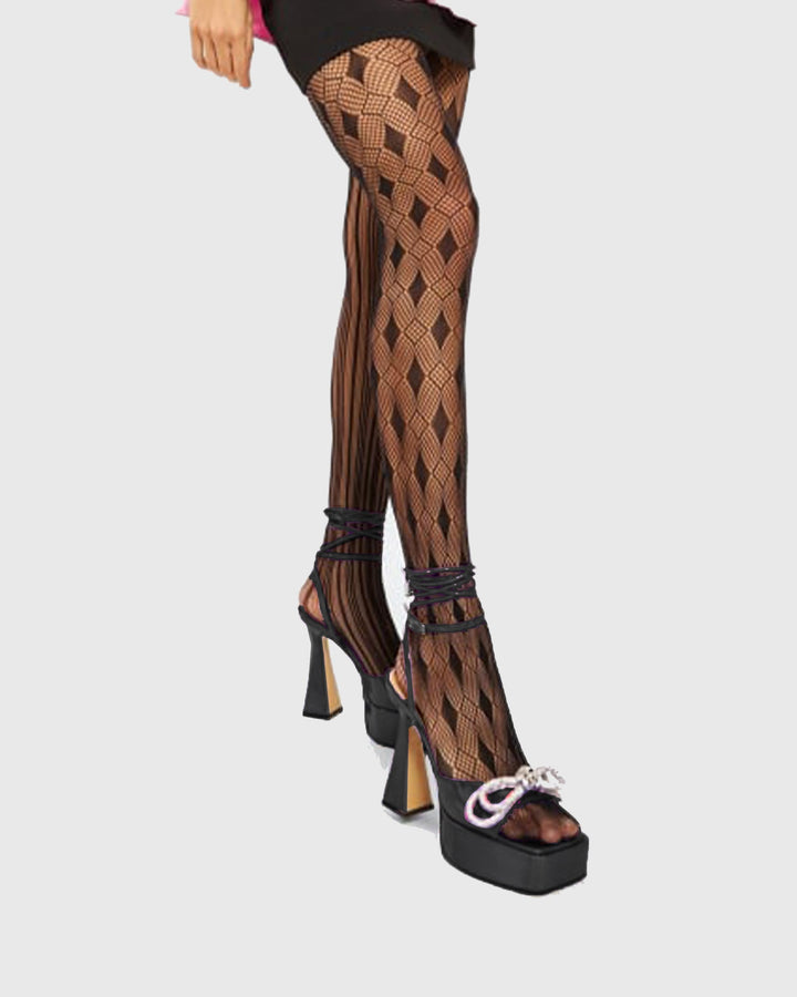 Rina | Women's Crystal Bow Platform Heeled Sandals in Black