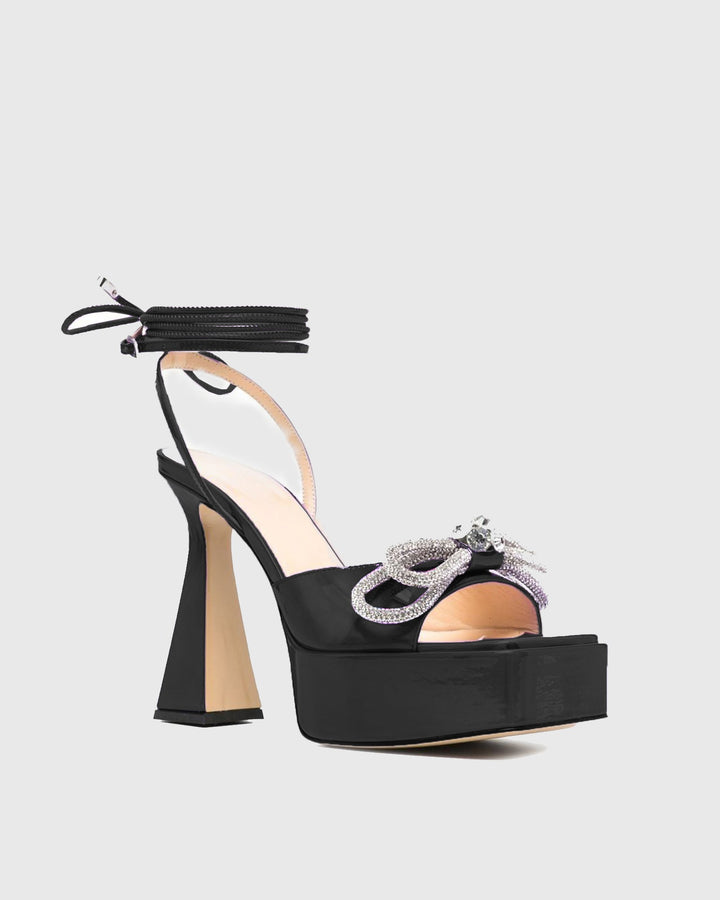 Rina | Women's Crystal Bow Platform Heeled Sandals in Black