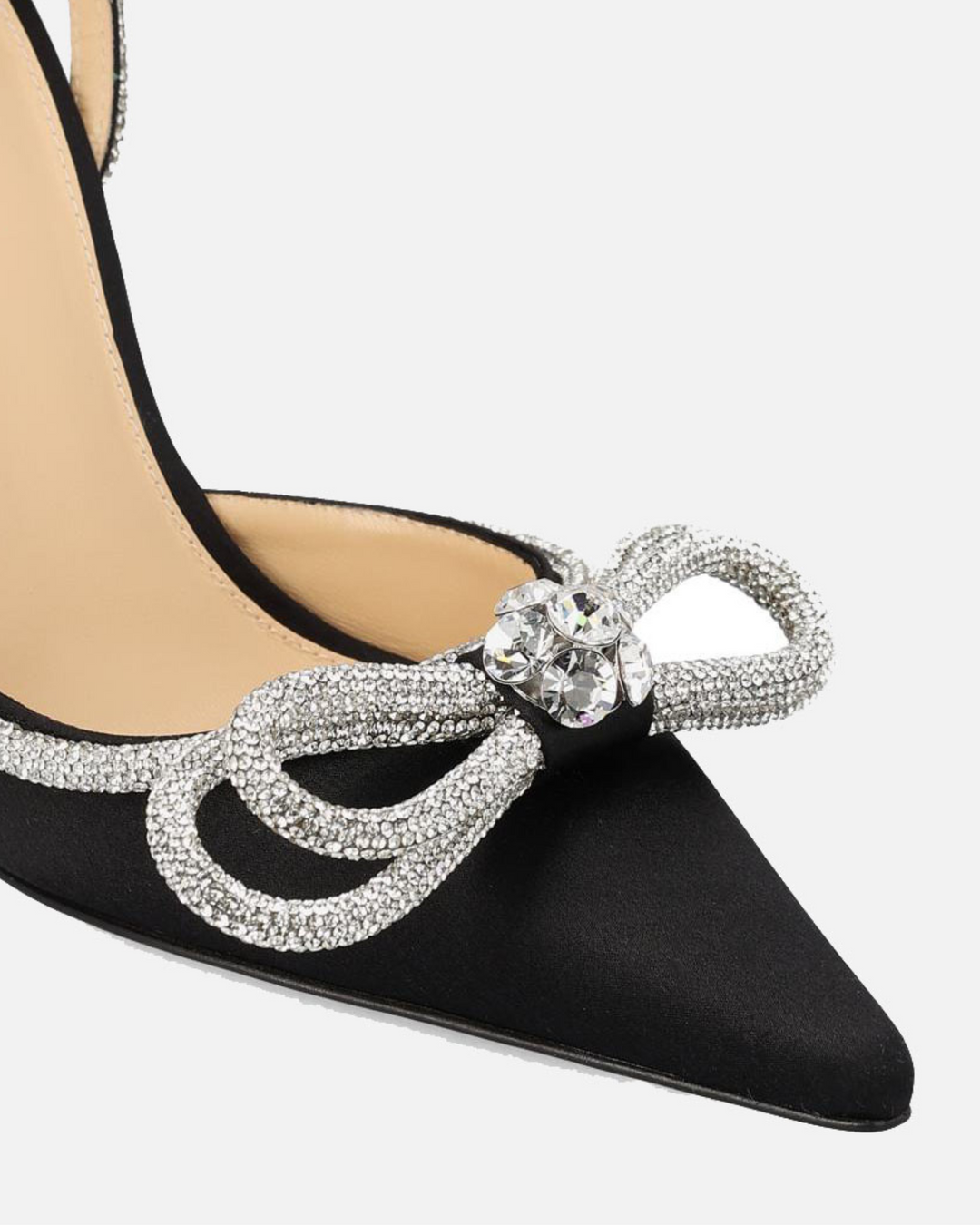 Rina | Women's Crystal Bow Satin Strap Pumps in Black