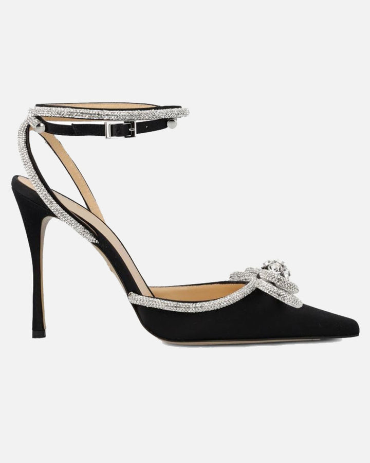 Rina | Women's Crystal Bow Satin Strap Pumps in Black