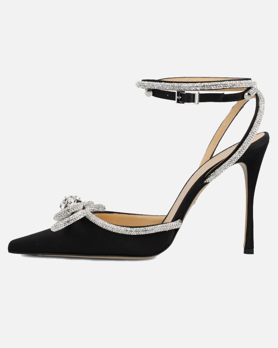 Rina | Women's Crystal Bow Satin Strap Pumps in Black