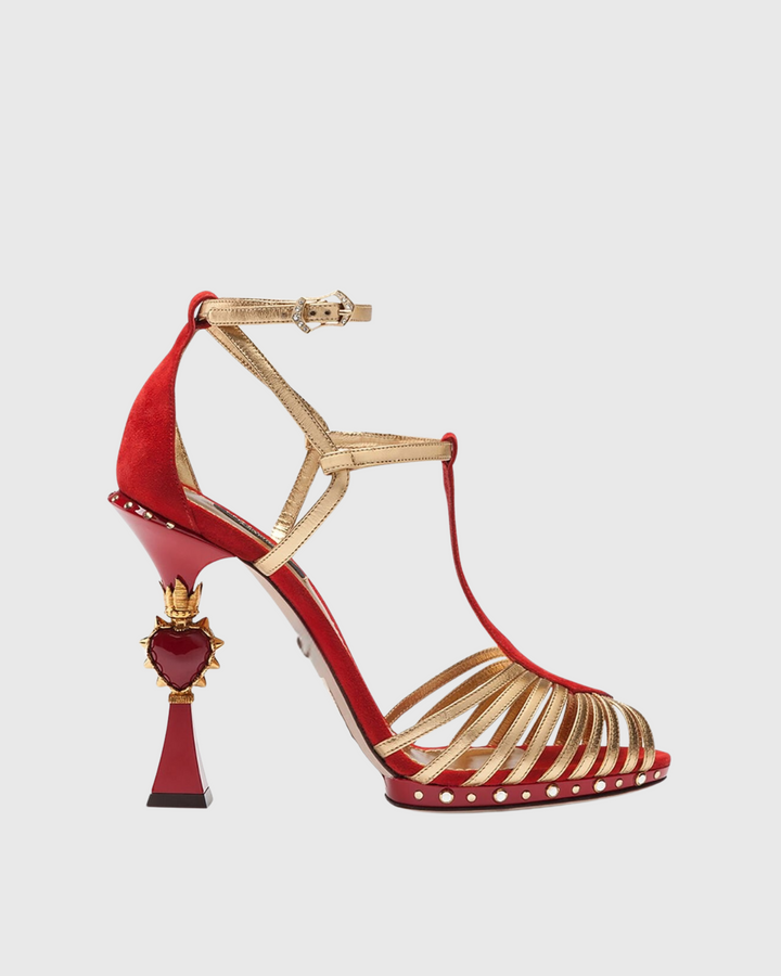 Ryan | Women's Cage Heart Sculptural Heeled Pumps in Red