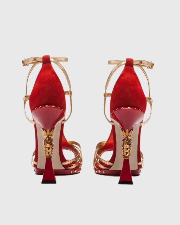 Ryan | Women's Cage Heart Sculptural Heeled Pumps in Red