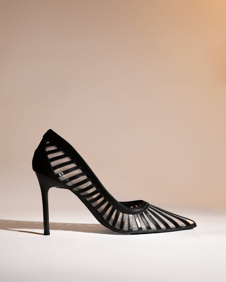 Sada | Women's Stripe Mesh Pumps in Black