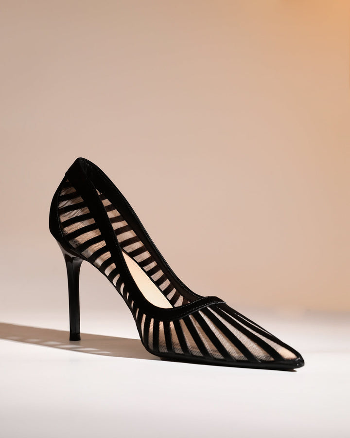 Sada | Women's Stripe Mesh Pumps in Black