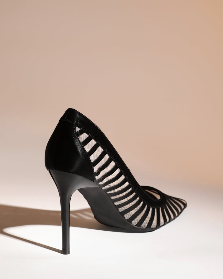Sada | Women's Stripe Mesh Pumps in Black