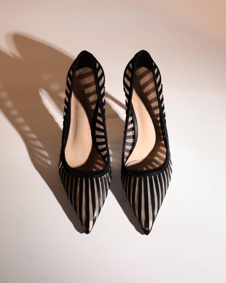 Sada | Women's Stripe Mesh Pumps in Black