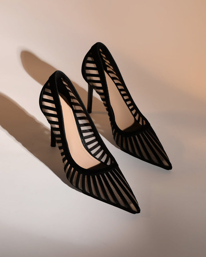 Sada | Women's Stripe Mesh Pumps in Black