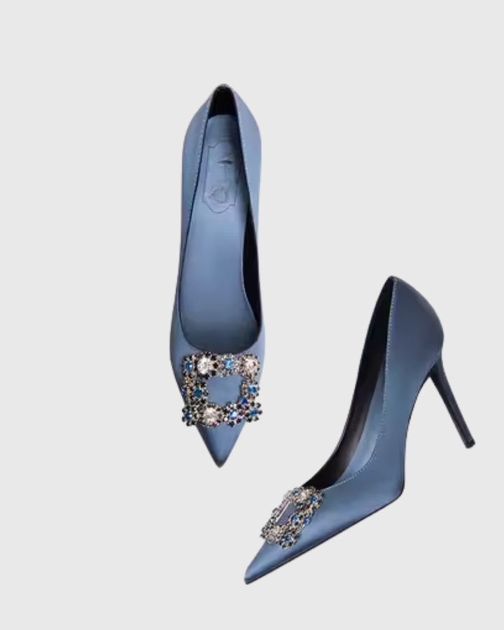 Sadah | Women's Rhinestone Buckle Pumps in Blue