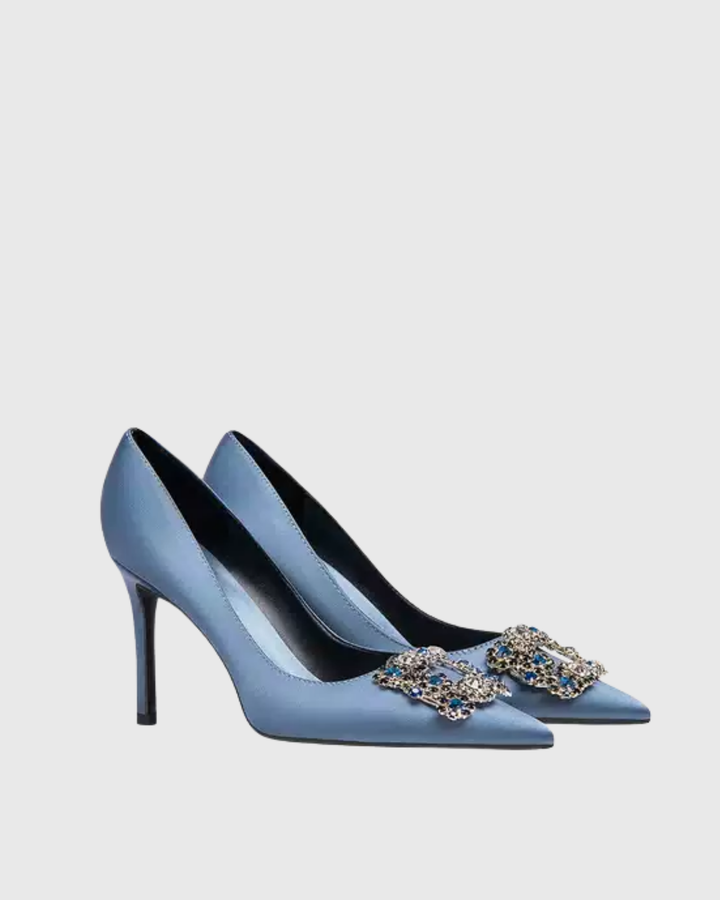 Sadah | Women's Rhinestone Buckle Pumps in Blue