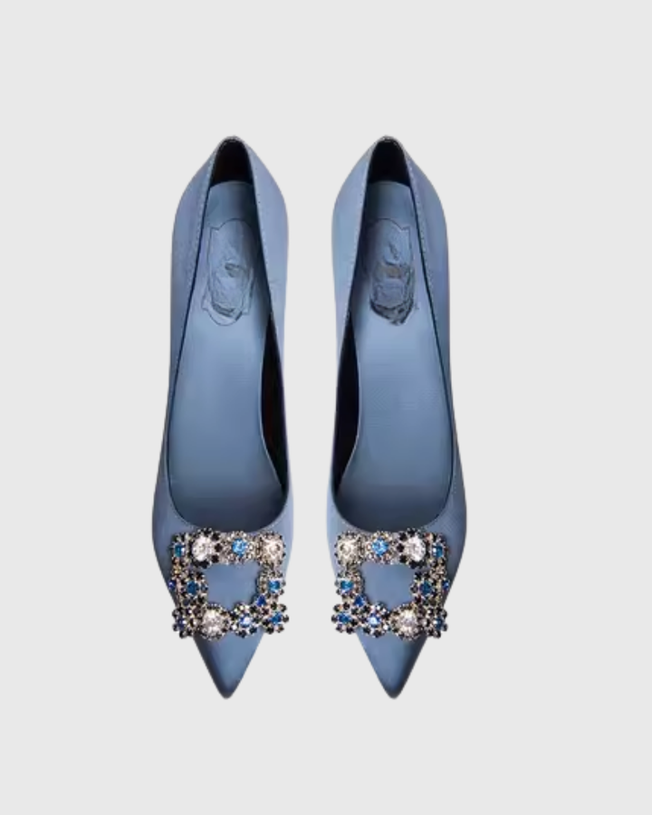 Sadah | Women's Rhinestone Buckle Pumps in Blue