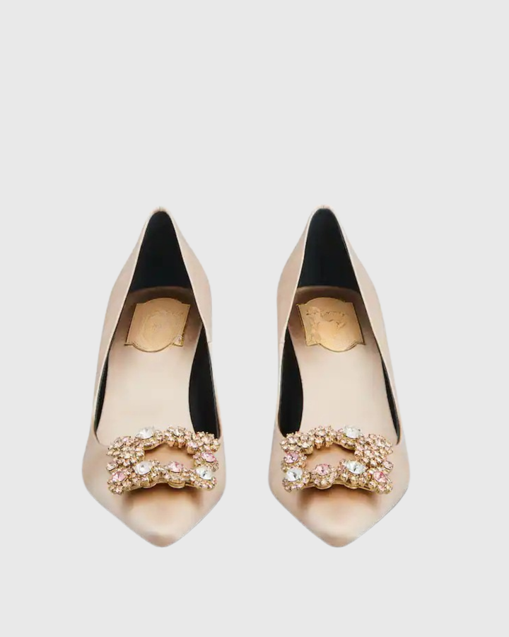 Sadah | Women's Rhinestone Buckle Pumps in Champagne