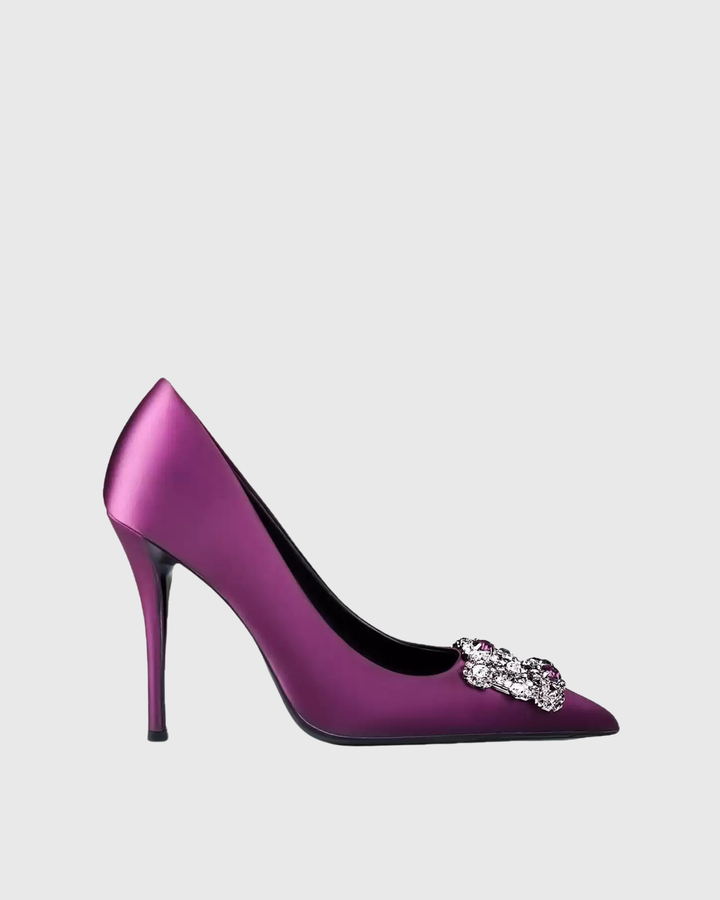 Sadah | Women's Rhinestone Buckle Pumps in Purple