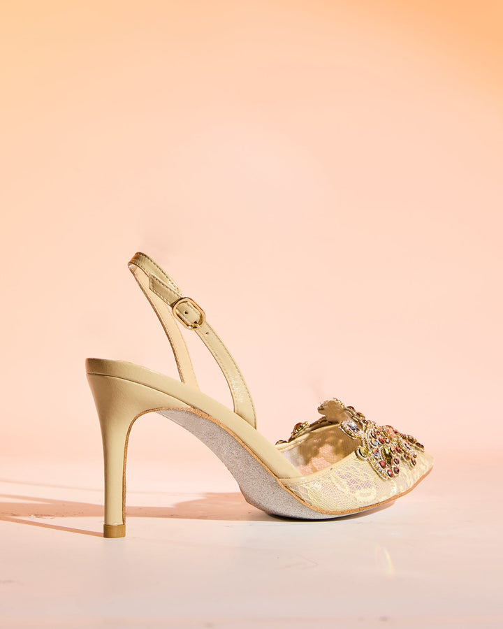 Sadb Diamond Embroidery Slingback Pumps In Nude