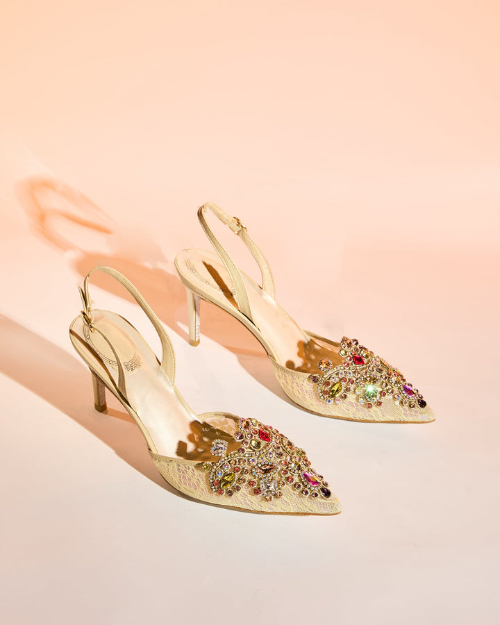 Sadb Diamond Embroidery Slingback Pumps In Nude