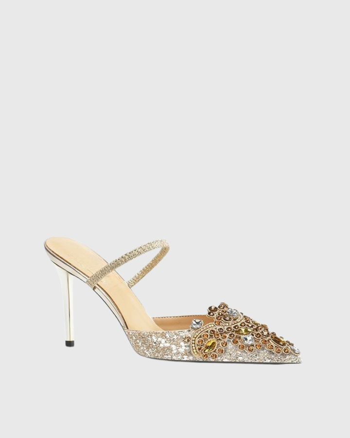 Sadb Rhinestone Glitter Mules In Champagne