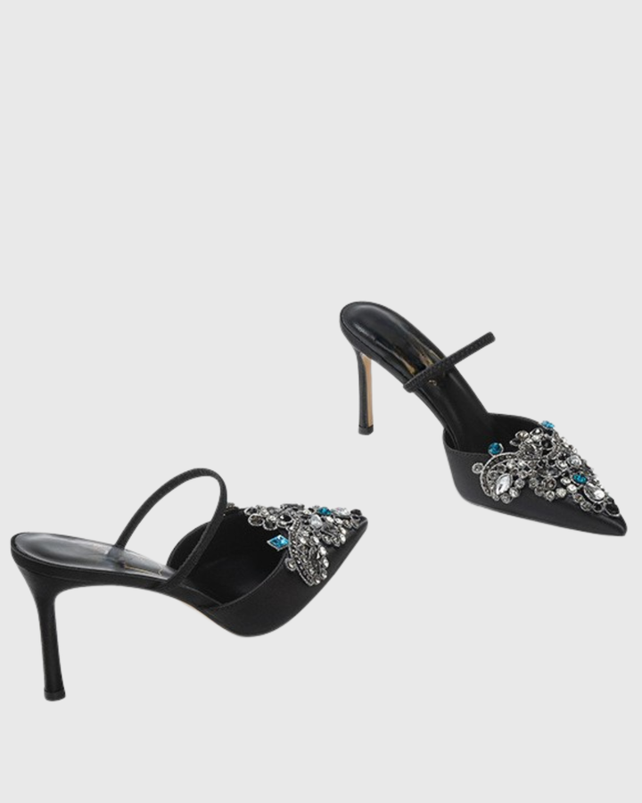 Sadb Rhinestone Satin Mules In Black